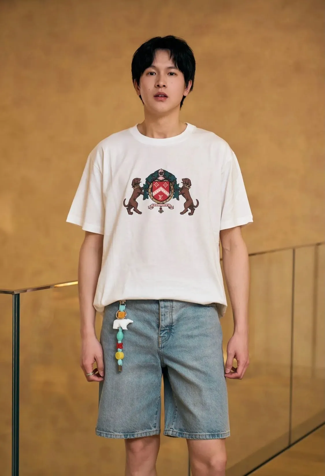 Louis Vuitton/Louis Vuitton 25ss double dog logo printed short sleeves